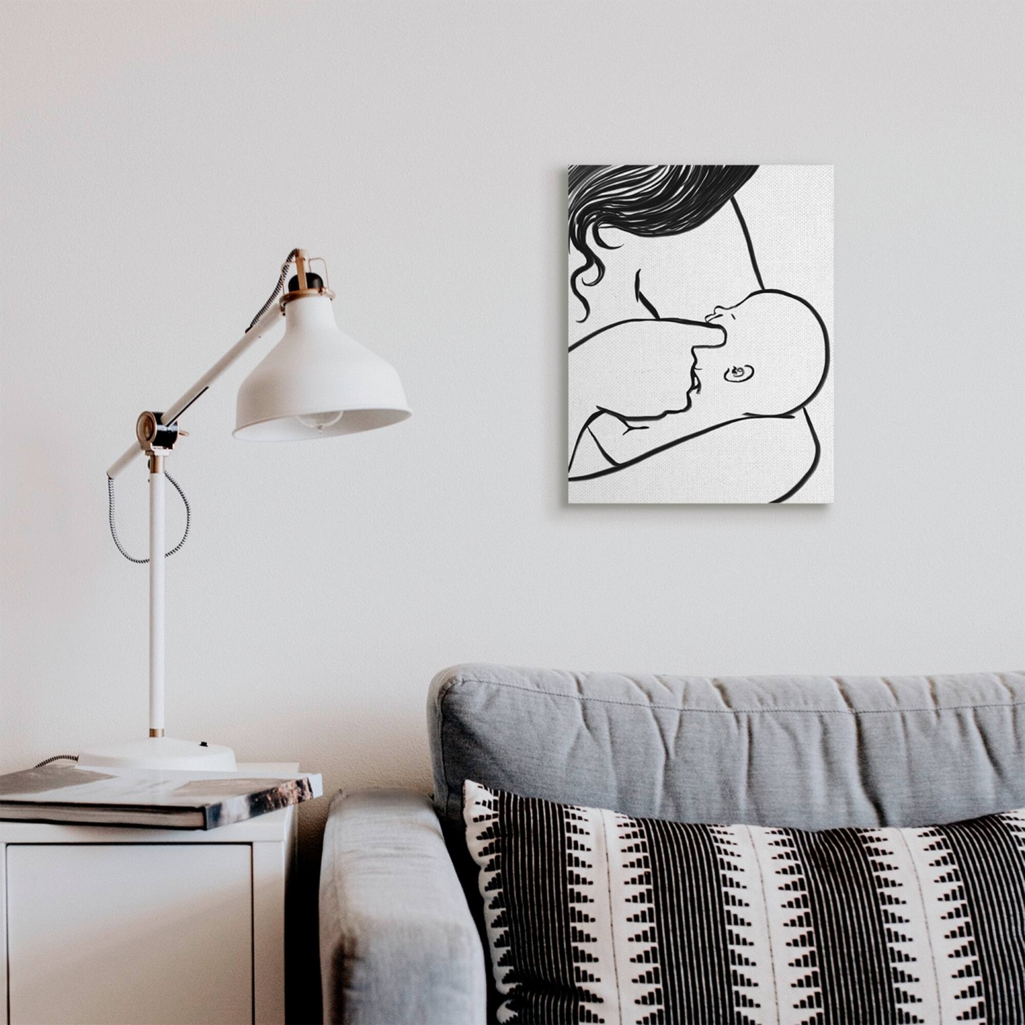 Stupell Industries Mother Nursing Child Portrait Minimal Black White Canvas Wall Art